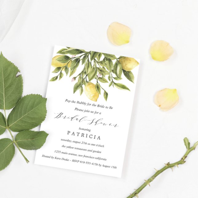 Invitation Fête des mariées Mariage de citrons et de feuillag (Créateur téléchargé)