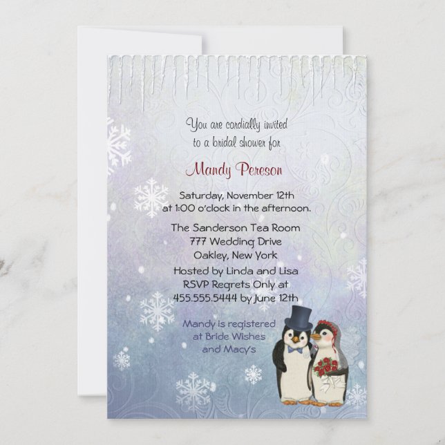 Invitation Fête des mariées Mariage de pingouin (Devant)
