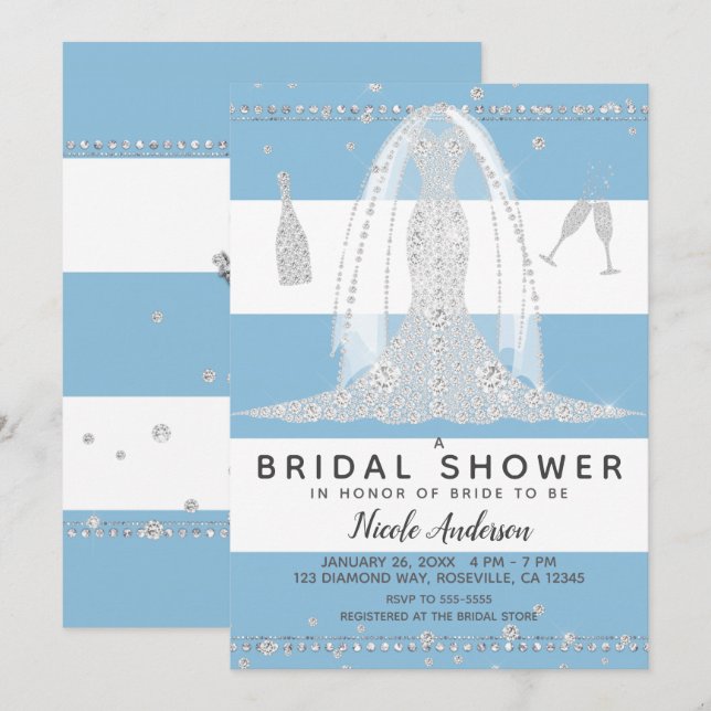 Invitation Fête des mariées Mariage de robe bleu marine (Devant / Derrière)