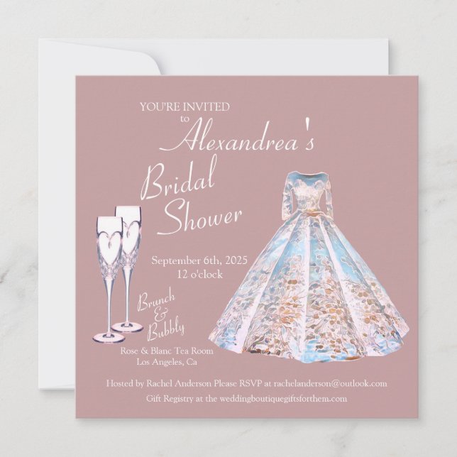 Invitation Fête des mariées mariage de robe Brunch & Bubbly (Devant)