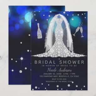 Invitation Fête des mariées Mariage de robe en diamants Blue