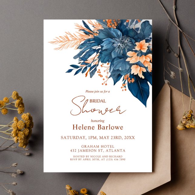 Invitation Fête des mariées Mariage de rouille Indigo (Indigo Rust Wedding Bridal Shower Invitation)