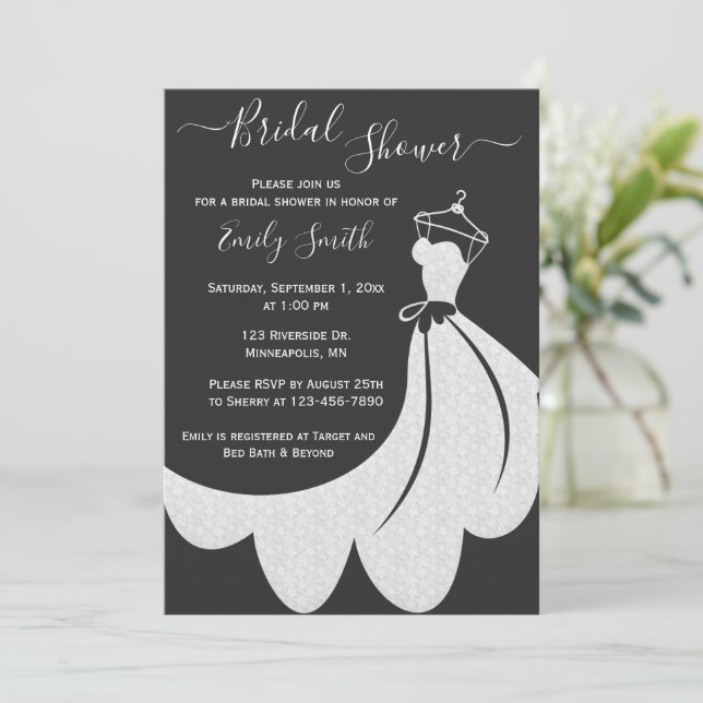 Invitation Fête des mariées Mariage dentelle noir et blanc (Debout devant)