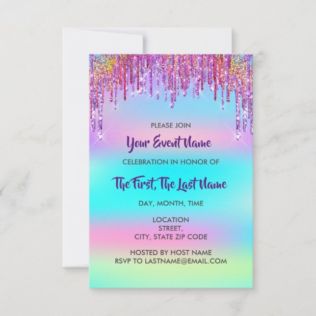 Invitation Fête des mariées Mariage doux 16e Holographe rose (Devant)