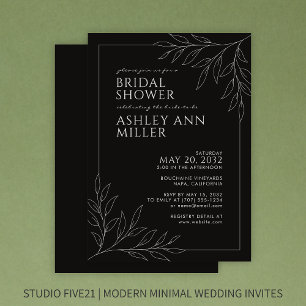 Invitation Fête des mariées Mariage en ligne de Foliage Noir 
