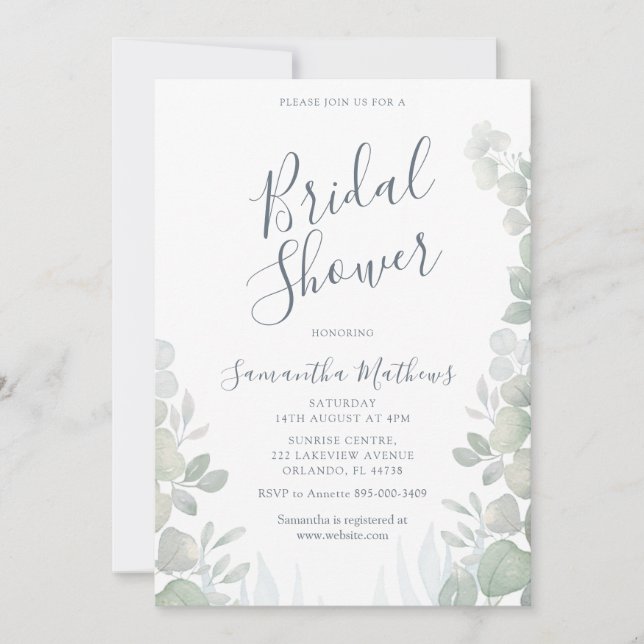 Invitation Fête des mariées Mariage Eucalyptus Watercolor (Devant)