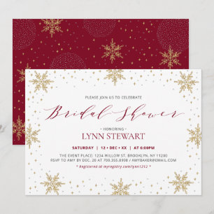 Invitation Fête des mariées Mariage Gold & Red Winter Snowfla