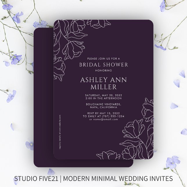 Invitation Fête des mariées Mariage moderne Floral foncé viol (Créateur téléchargé)