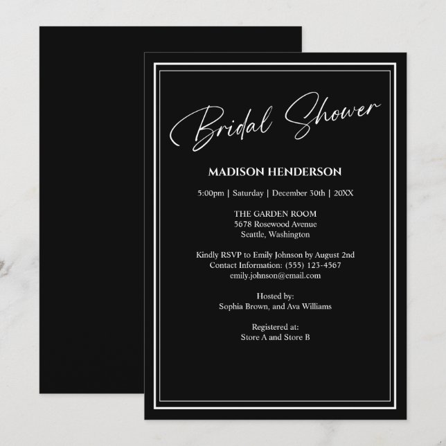 Invitation Fête des mariées Mariage noir et blanc classique (Devant / Derrière)
