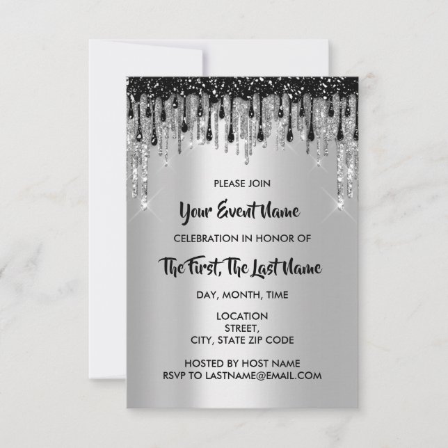 Invitation Fête des mariées Mariage Sweet 16th Silver Black (Devant)