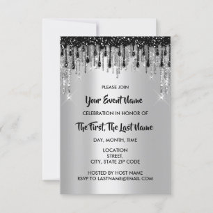 Invitation Fête des mariées Mariage Sweet 16th Silver Black