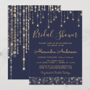 Invitation Fête des mariées Marine Blue Gold String