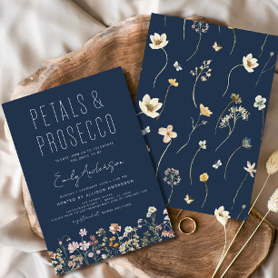 Invitation Fête des mariées Marine Blue Petals & Prosecco