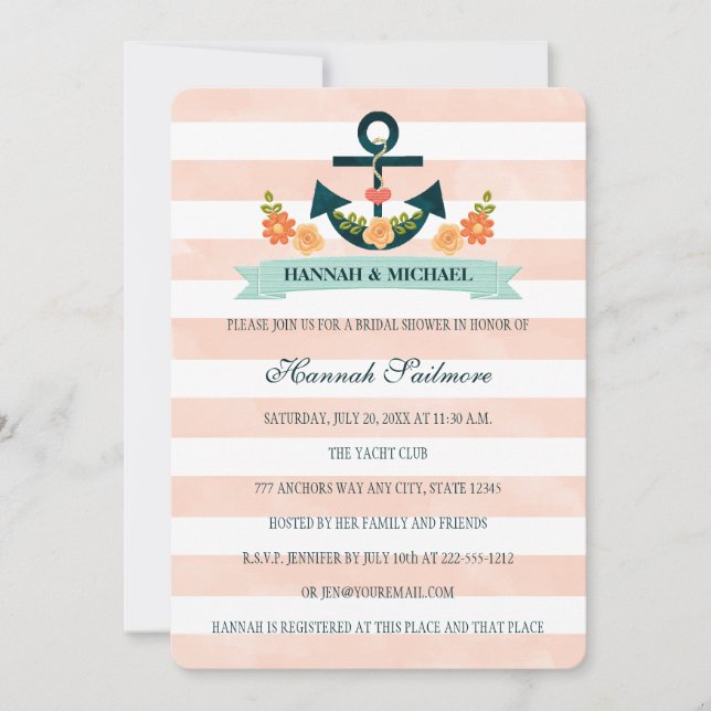 Invitation Fête des mariées marine et corail (Devant)