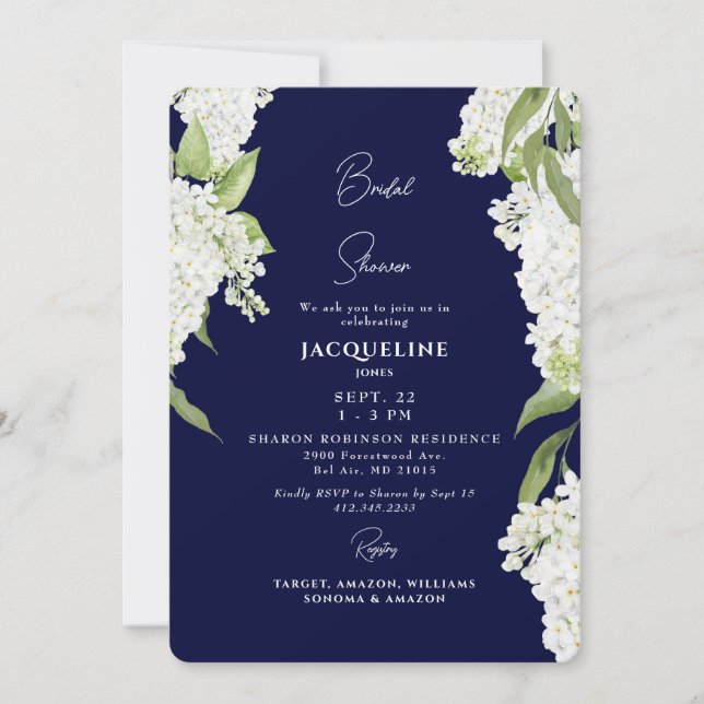 Invitation Fête des mariées Marine White Hydrangeas (Devant)