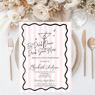 Invitation Fête des mariées Martini à la main en rayures rose
