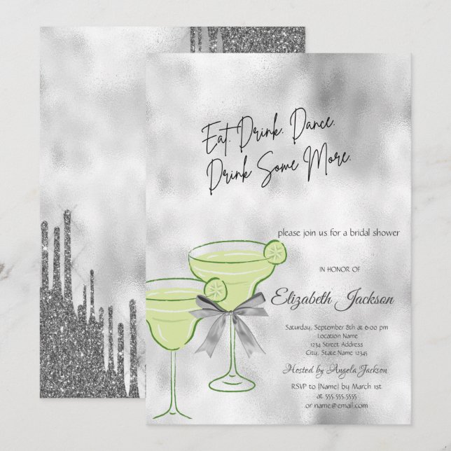 Invitation Fête des mariées Martini Bow Parties scintillant e (Devant / Derrière)