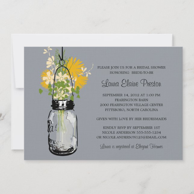 Invitation Fête des mariées Mason Jar et Fleurs sauvages (Devant)