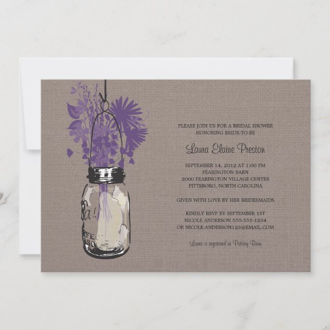 Invitation Fête des mariées Mason Jar et Fleurs sauvages (Devant)