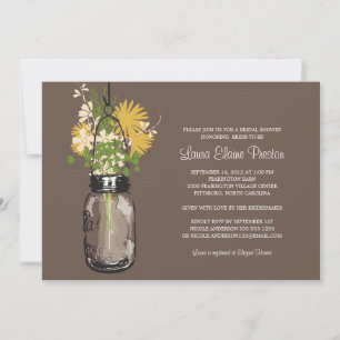 Invitation Fête des mariées Mason Jar et Fleurs sauvages