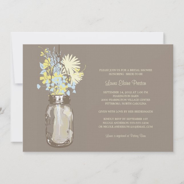 Invitation Fête des mariées Mason Jar et Fleurs sauvages (Devant)