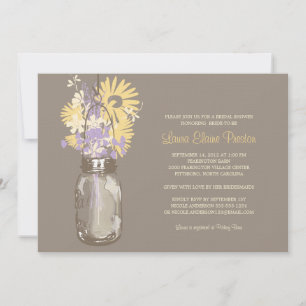 Invitation Fête des mariées Mason Jar et Fleurs sauvages