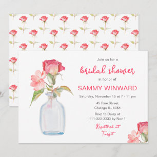 Invitation Fête des mariées Mason Jar rose Floral
