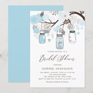 Invitation Fête des mariées Mason Jars bleu clair