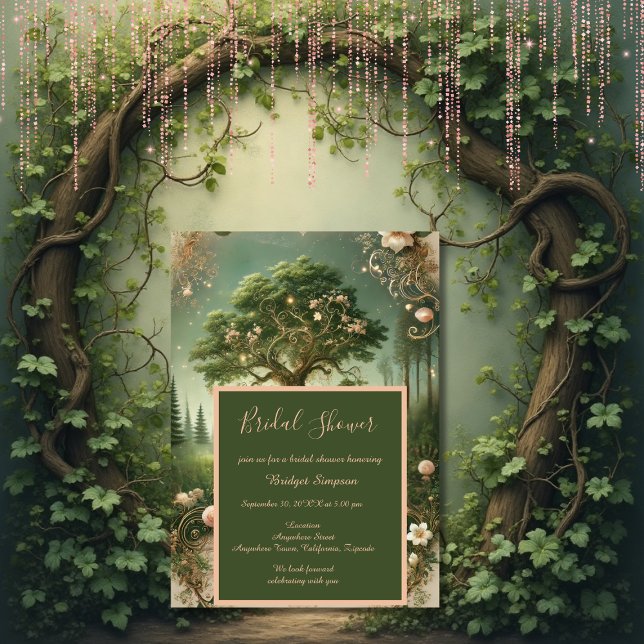 Invitation Fête des mariées médiévale verte de la forêt encha (Créateur téléchargé)