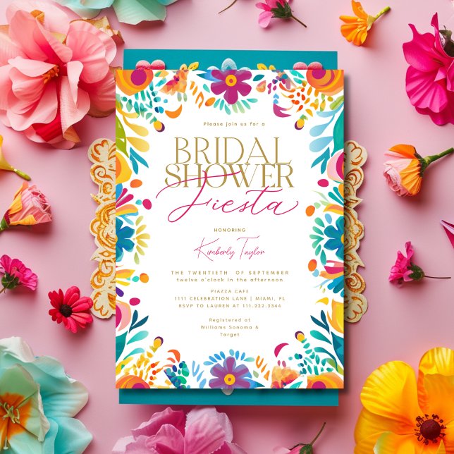 Invitation Fête des mariées mexicaine Fleurs Jaunes Rose Fies (Mexican Fiesta Pink Yellow Flowers Bridal Shower Invitation)