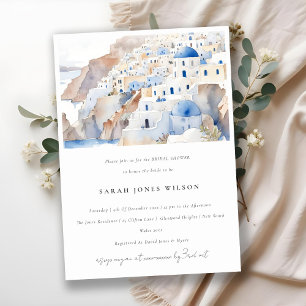 Invitation Fête des mariées minimale d'aquarelle Santorini Gr
