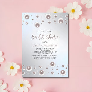 Invitation Fête des mariées minimale en argent perle blanche