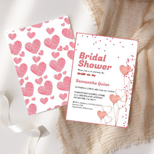 Invitation Fête des mariées minimale Valentine rose et coeur