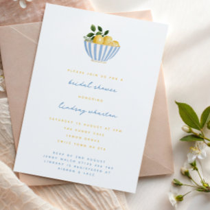 Invitation Fête des mariées minimaliste citron bleu et jaune