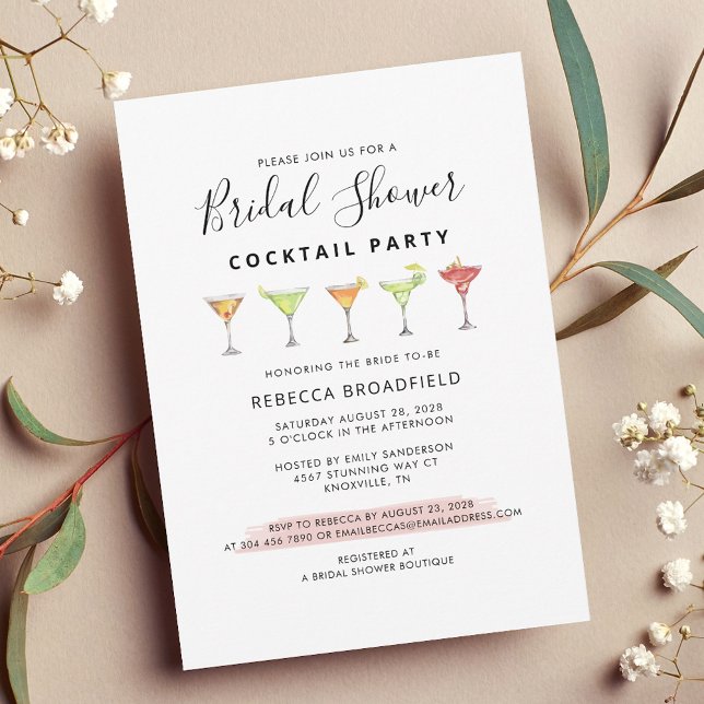Invitation Fête des mariées minimaliste Cocktail Beach Party (Modern Script Cocktail Party Bridal Shower Invitation)