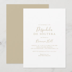 Invitation Fête des mariées minimaliste Gold Simple