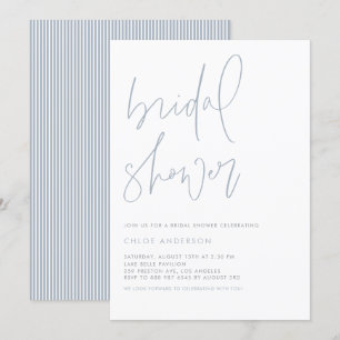 Invitation Fête des mariées minimaliste manuscrite en bleu fo