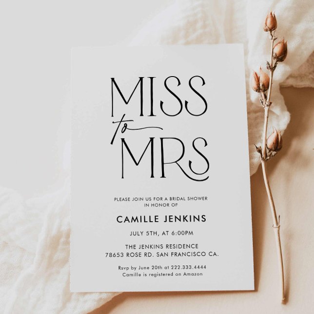 Invitation Fête des mariées minimaliste moderne (Modern Minimalist Black and White Bridal Shower Invitation)