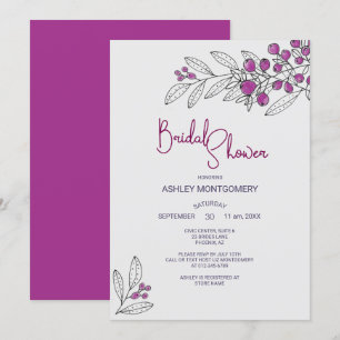 Invitation Fête des mariées Minimaliste Purple Feuilles Berri