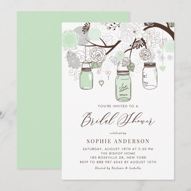 Invitation Fête des mariées Mint Green Mason Jars (Devant / Derrière)