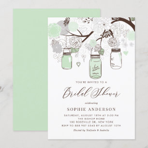 Invitation Fête des mariées Mint Green Mason Jars