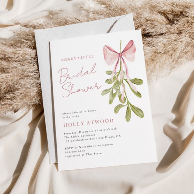 Invitation Fête des mariées Mistletoe Dusty Rose Bow (Créateur téléchargé)