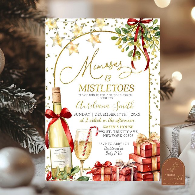 Invitation Fête des mariées Mistletoe et Mimosas Champagne Bo (Créateur téléchargé)