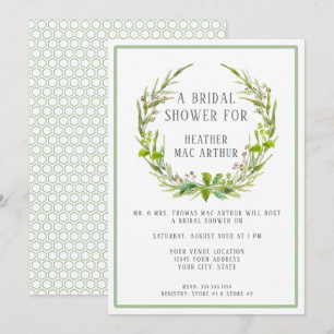 Invitation Fête des mariées Moderne Aquarelle Feuille Vert co