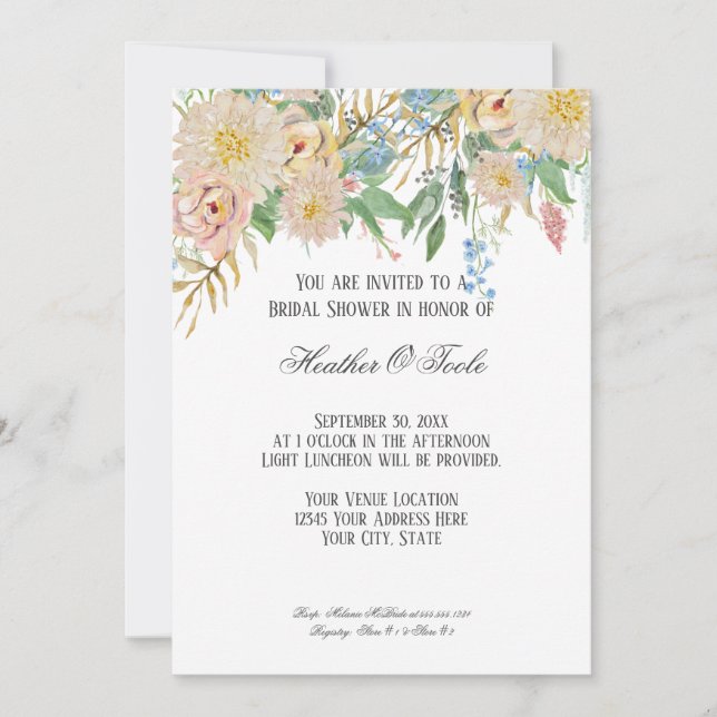Invitation Fête des mariées Moderne Aquarelle Rose Or Floral (Devant)