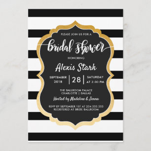 Invitation Fête des mariées moderne Black White Stripes