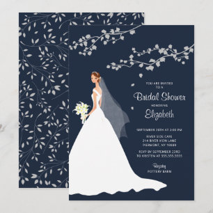 Invitation Fête des mariées moderne Blue Bride