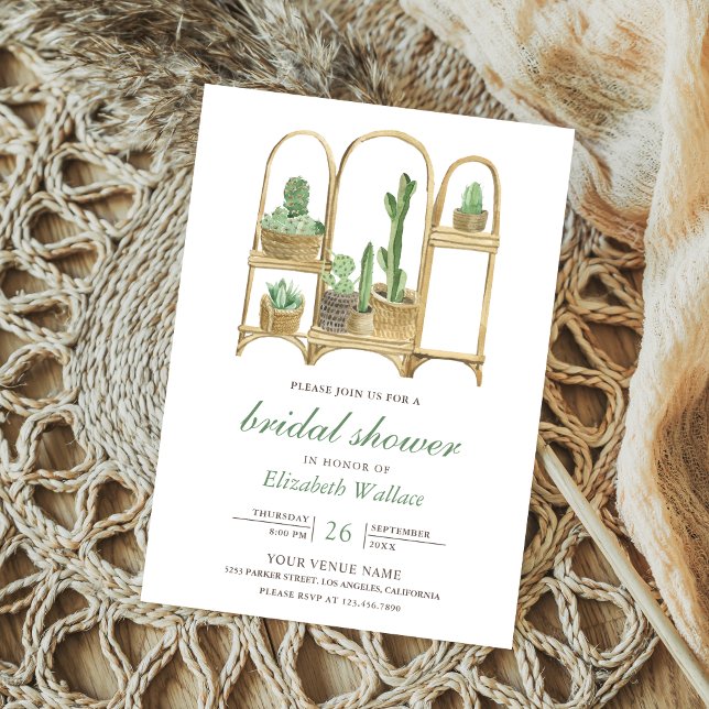 Invitation Fête des mariées moderne Boho Cactus aquarelle (Créateur téléchargé)