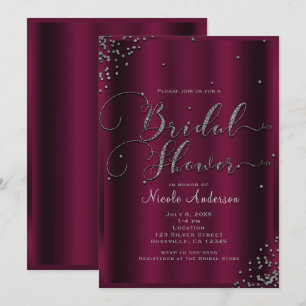 Invitation Fête des mariées Moderne Bourgogne Argent Confetti