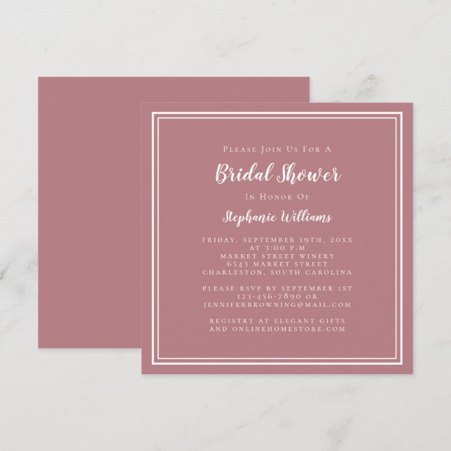 Invitation Fête des mariées Moderne Carré Chic Dusty Rose ros (Devant / Derrière)